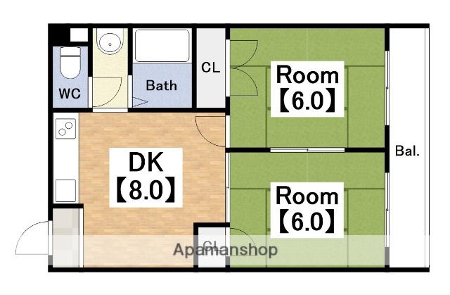 住吉ハイツ(2DK/4階)の間取り写真