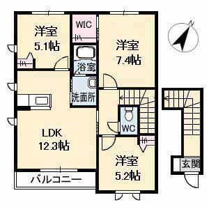 シャーメゾン B棟(3LDK/2階)の間取り写真