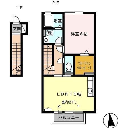 オーマスII(1LDK/2階)の間取り写真