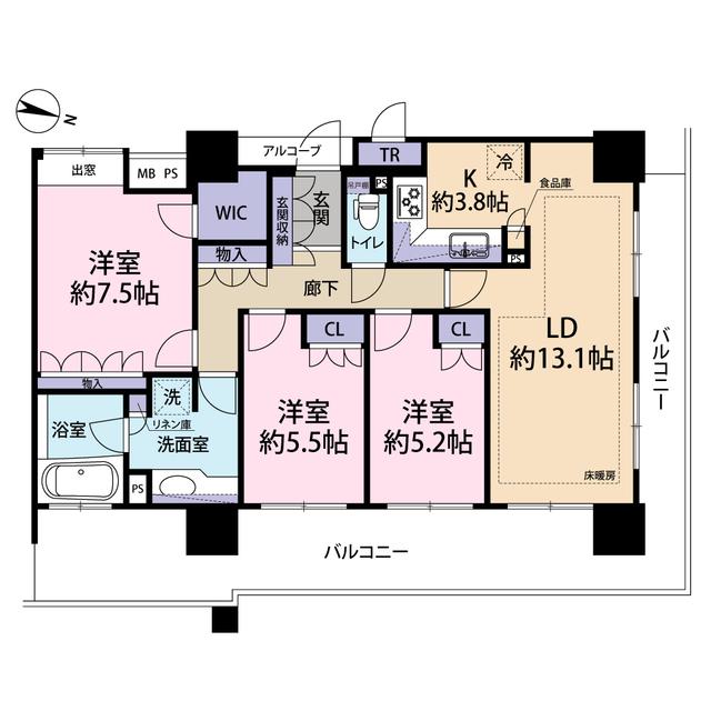 ライオンズマンションコスタ・タワー浦和(3LDK/25階)の間取り写真
