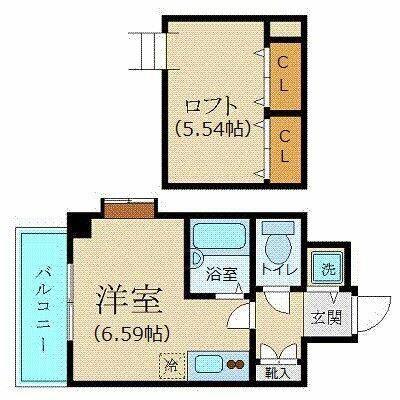 K&W西新橋(1K/5階)の間取り写真