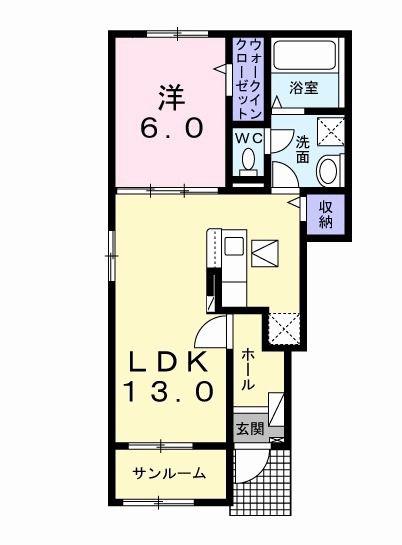 ルパラディI(1LDK/1階)の間取り写真