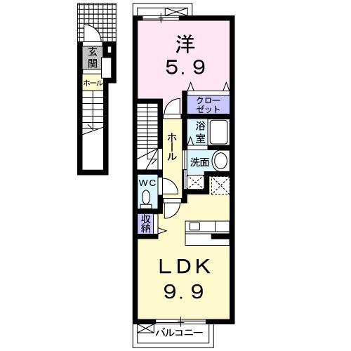 エリア21DEFI(1LDK/2階)の間取り写真