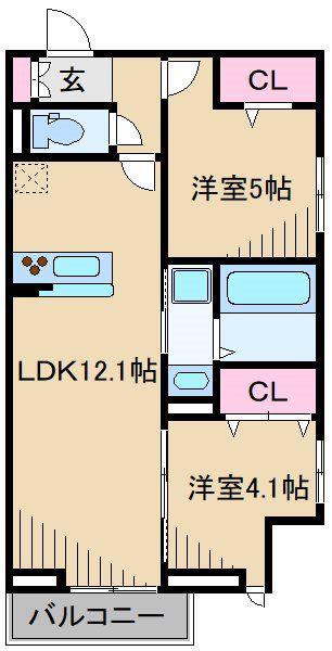 シエルクレール(2LDK/1階)の間取り写真