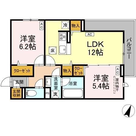 サンモール市川(2LDK/3階)の間取り写真