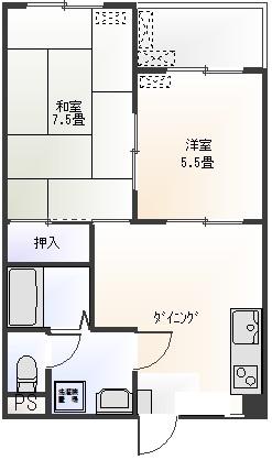 クレールアドバンス(2DK/2階)の間取り写真