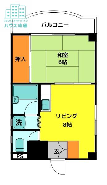 リバソンクレイン魚の町(1LDK/6階)の間取り写真