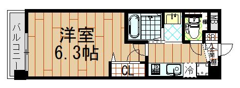 LUXE布施東2(1K/9階)の間取り写真