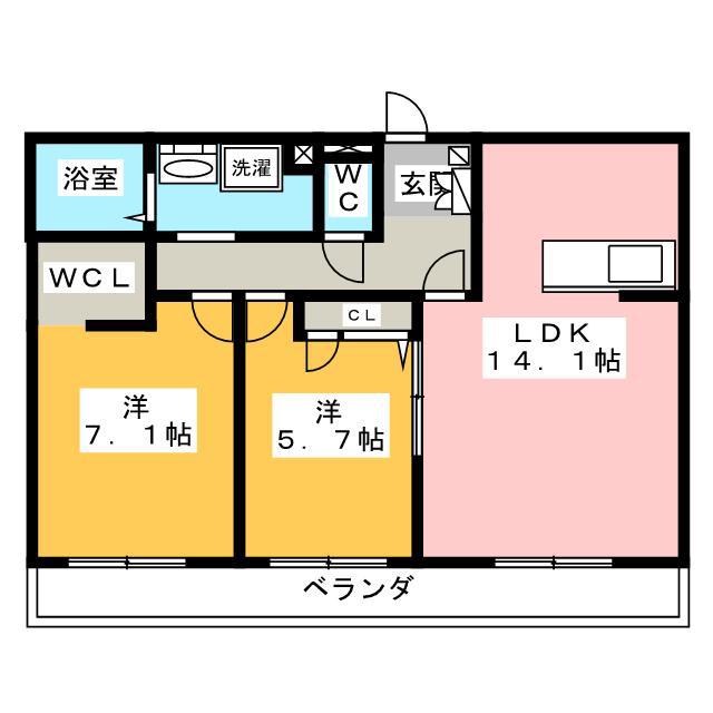 MAST TOWN LUCIA C棟(2LDK/2階)の間取り写真