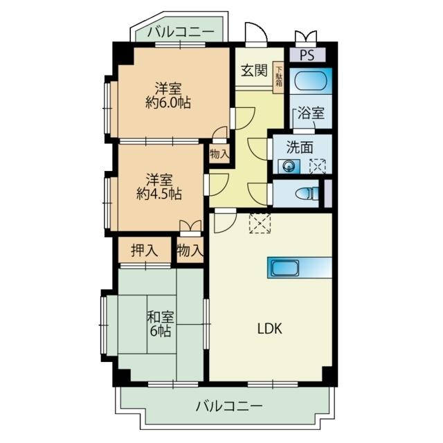 レポーゼ西新(3LDK/3階)の間取り写真