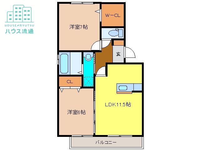 グラン・ドミール古賀B棟(2LDK/2階)の間取り写真