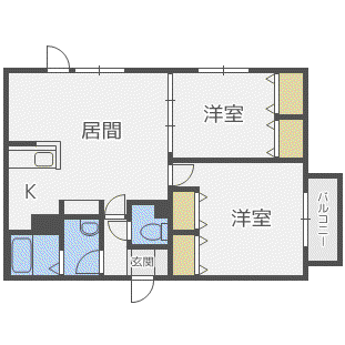 ウベア篠路(2LDK/3階)の間取り写真