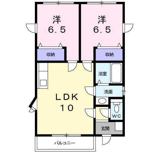 リヴィエールB棟(2LDK/2階)の間取り写真