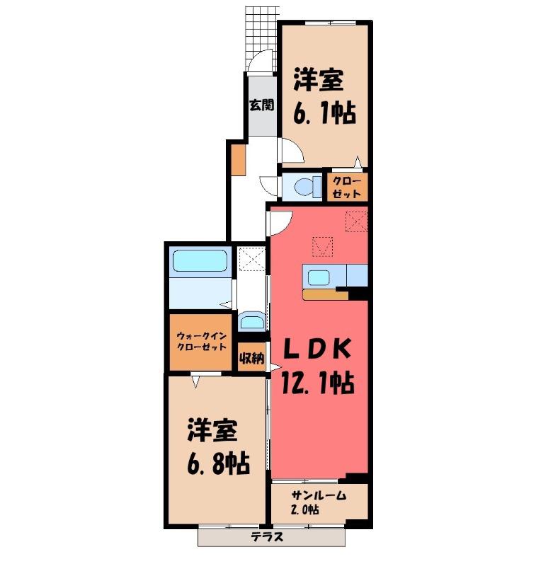 ウィステリア(2LDK/1階)の間取り写真