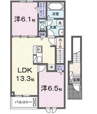クラール高萩(2LDK/2階)の間取り写真