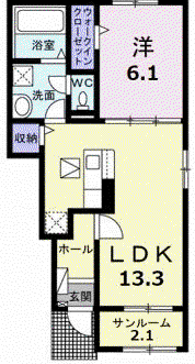 セロリB(1LDK/1階)の間取り写真