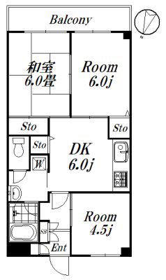 ヒルトップマンション(3DK/3階)の間取り写真
