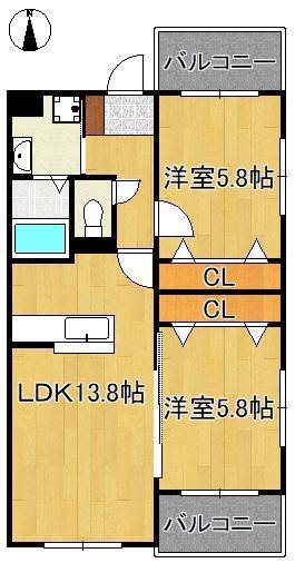GLAN REGALE 折尾(2LDK/1階)の間取り写真