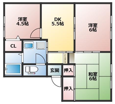 アングル樫の木(3DK/1階)の間取り写真