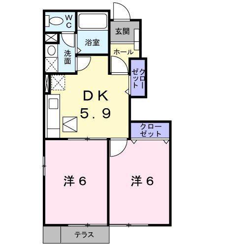 パークサイド池端B(2DK/1階)の間取り写真