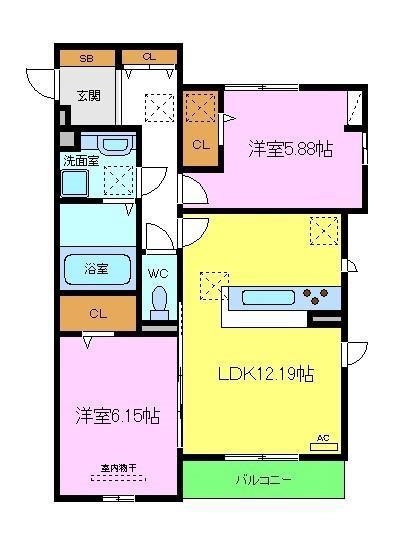 セントラル ポーB(2LDK/1階)の間取り写真