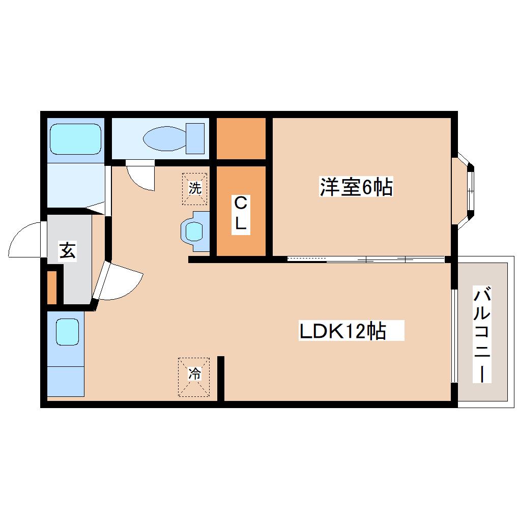 グランデール宮城野(1LDK/2階)の間取り写真