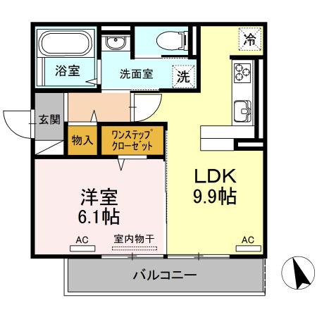 ソラーナ沖浜(1LDK/3階)の間取り写真