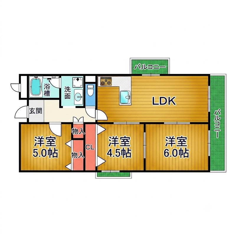 CASA香枦園(3LDK/3階)の間取り写真