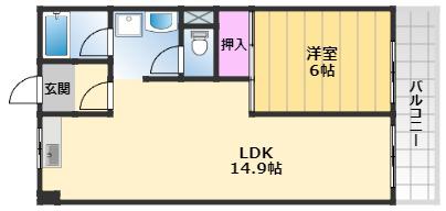 パレスさくら(1LDK/2階)の間取り写真