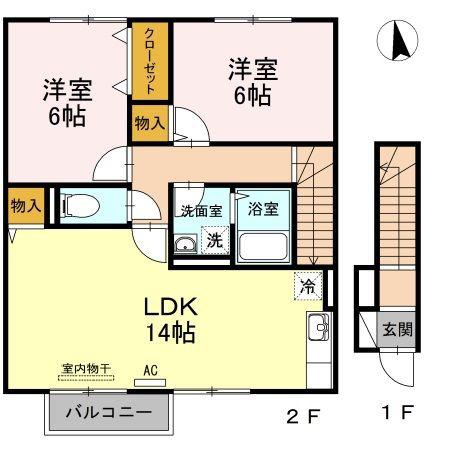 カンタベリ(2LDK/2階)の間取り写真