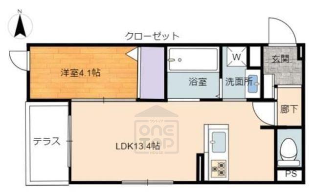 VIOLA中津町(1LDK/1階)の間取り写真