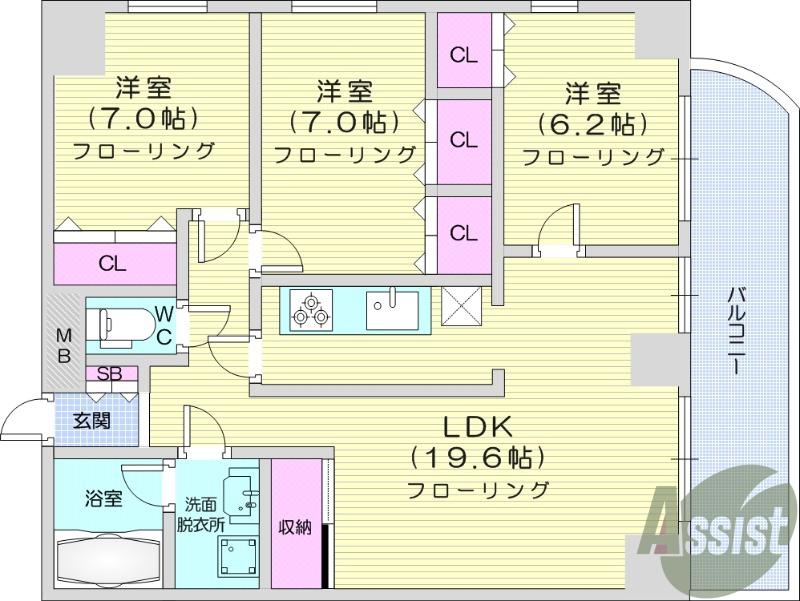 ガーデンロッジⅡ(3LDK/1階)の間取り写真