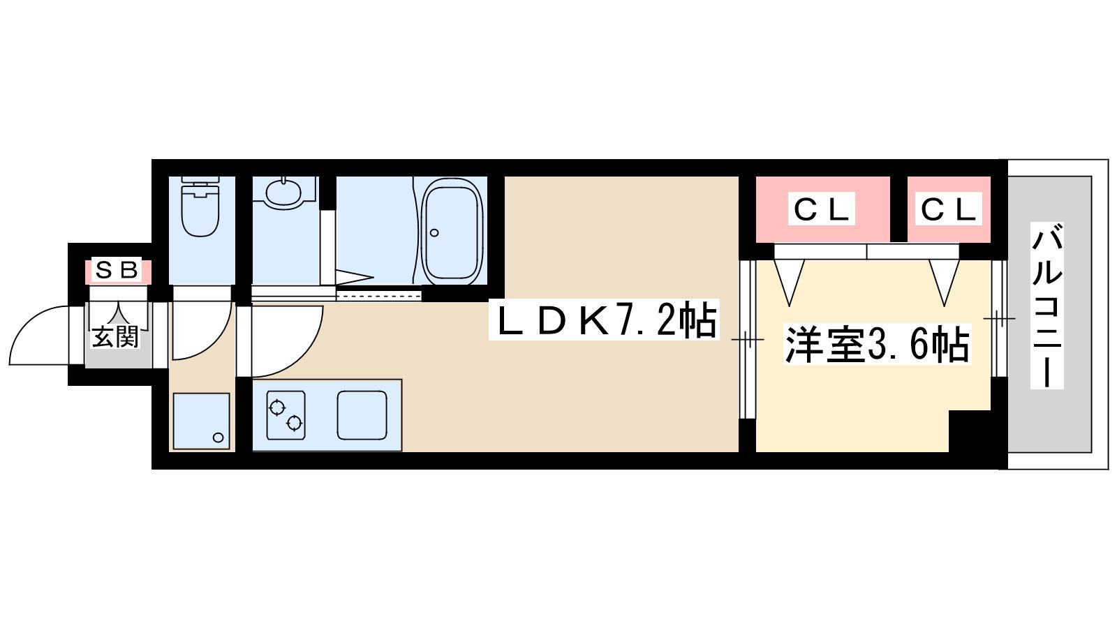 マキシブクロスエサカ(1LDK/2階)の間取り写真