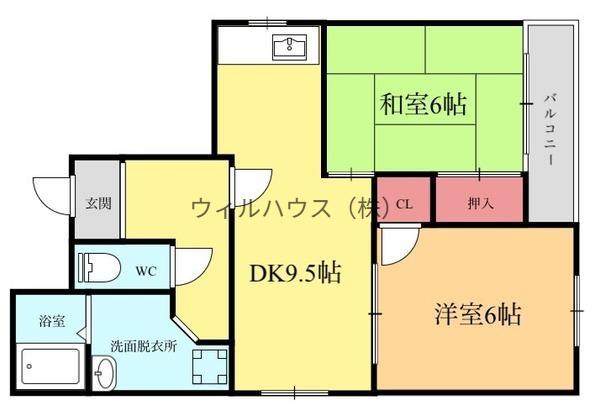 メゾンドールDOI(2DK/3階)の間取り写真