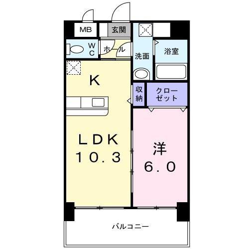 フォレスト陣原(1LDK/6階)の間取り写真