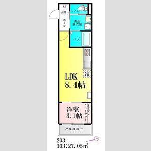 河原町レジデンスB棟(1LDK/3階)の間取り写真