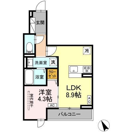 ディー パイナ 鷺沼(1LDK/2階)の間取り写真