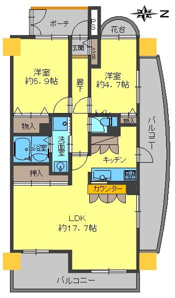 ユニハイム東灘(2LDK/6階)の間取り写真