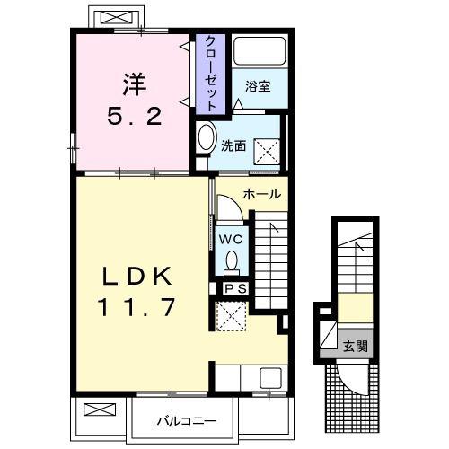 ポルト ボヌール(1LDK/2階)の間取り写真