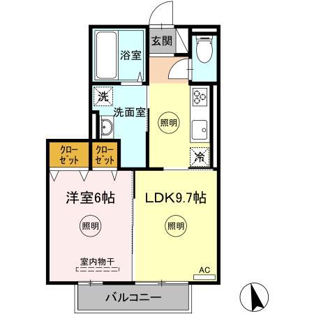 クレシアコート B棟(1LDK/2階)の間取り写真