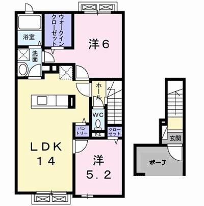 秋田新幹線 秋田駅 バス乗車時間：10分 最寄りバス停で下車 徒歩5分 2階建 築11年(2LDK/2階)の間取り写真