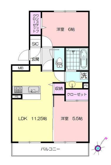 ブルー・ローズ(2LDK/1階)の間取り写真