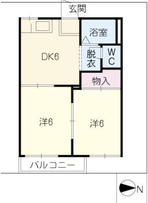 タウニー北頭(2DK/2階)の間取り写真