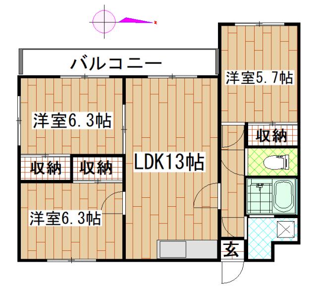 プリンセスコート山崎(3LDK/1階)の間取り写真