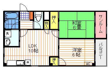 グリーンハイムIII(2LDK/3階)の間取り写真