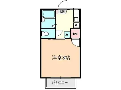 カルチェラタンH(1DK/1階)の間取り写真