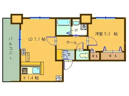 サンコート本通ガーデンヒルズ(1LDK/6階)の間取り写真