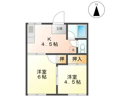 江口アパート(2K/2階)の間取り写真