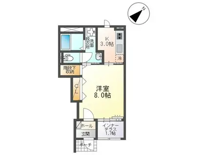 ポルテ・ボヌール(1K/1階)の間取り写真