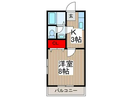 浦和ガーデンハウスⅡ(1K/2階)の間取り写真